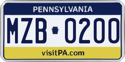 PA license plate MZB0200