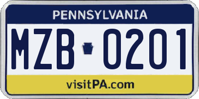 PA license plate MZB0201