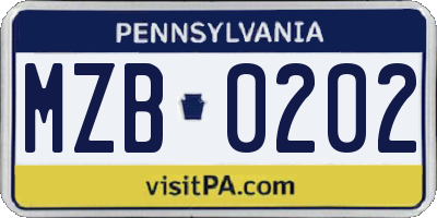 PA license plate MZB0202