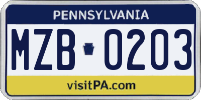 PA license plate MZB0203