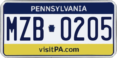 PA license plate MZB0205