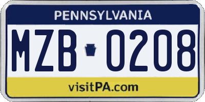 PA license plate MZB0208