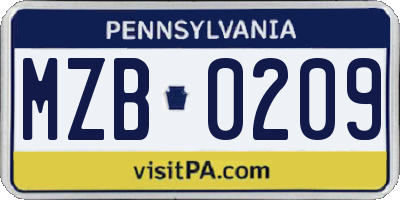 PA license plate MZB0209