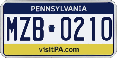 PA license plate MZB0210