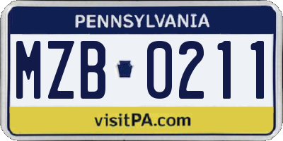 PA license plate MZB0211