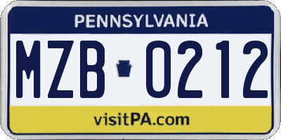 PA license plate MZB0212