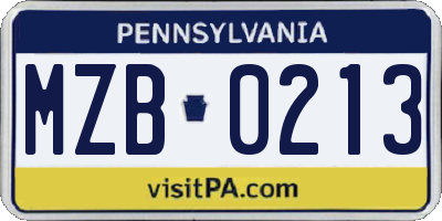 PA license plate MZB0213