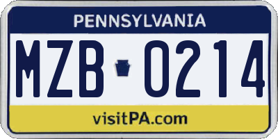 PA license plate MZB0214