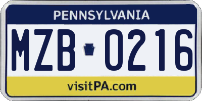 PA license plate MZB0216