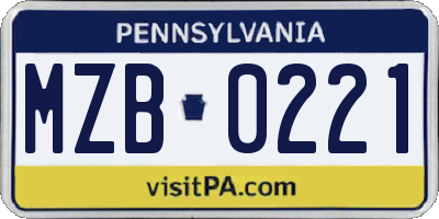 PA license plate MZB0221