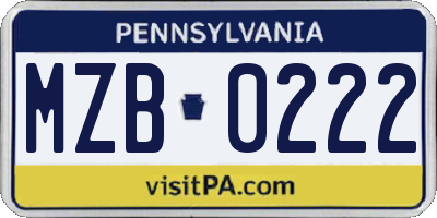 PA license plate MZB0222
