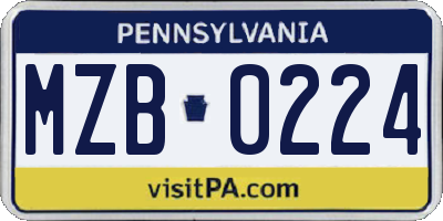 PA license plate MZB0224