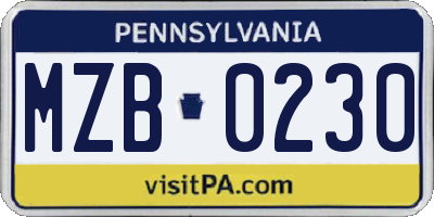 PA license plate MZB0230