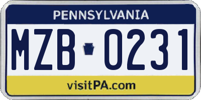 PA license plate MZB0231