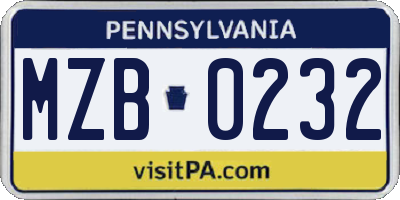 PA license plate MZB0232