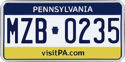 PA license plate MZB0235