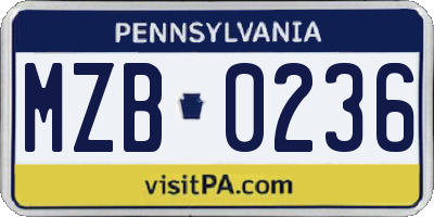 PA license plate MZB0236