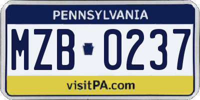 PA license plate MZB0237