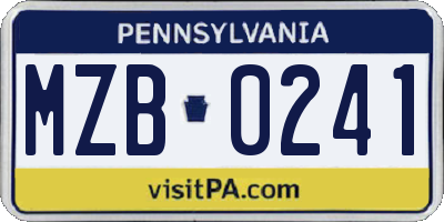 PA license plate MZB0241