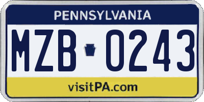 PA license plate MZB0243