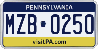 PA license plate MZB0250
