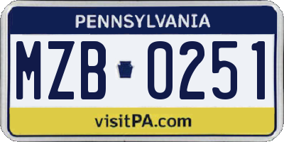 PA license plate MZB0251