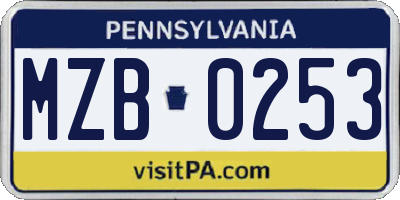 PA license plate MZB0253