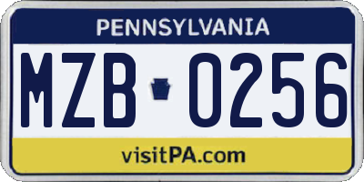 PA license plate MZB0256
