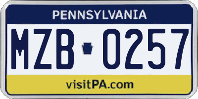 PA license plate MZB0257