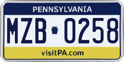 PA license plate MZB0258