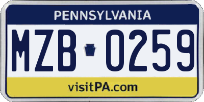 PA license plate MZB0259