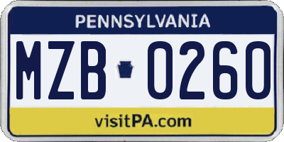 PA license plate MZB0260