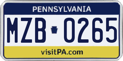 PA license plate MZB0265