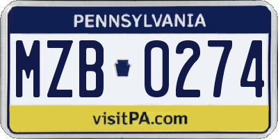 PA license plate MZB0274