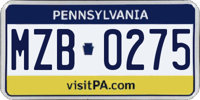 PA license plate MZB0275