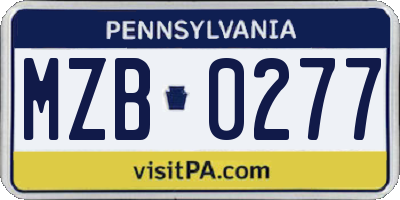 PA license plate MZB0277