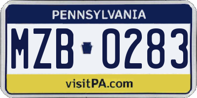 PA license plate MZB0283