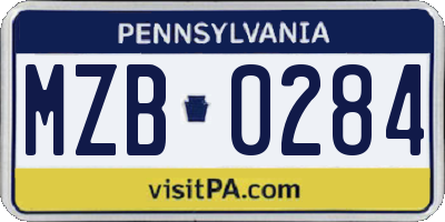 PA license plate MZB0284