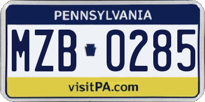 PA license plate MZB0285