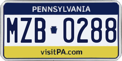 PA license plate MZB0288