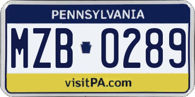 PA license plate MZB0289