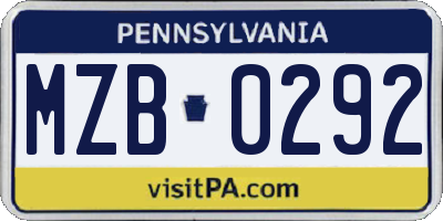 PA license plate MZB0292