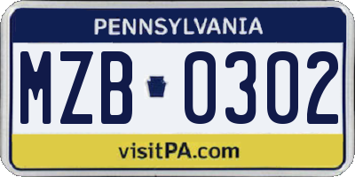 PA license plate MZB0302