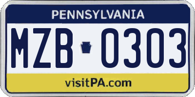 PA license plate MZB0303