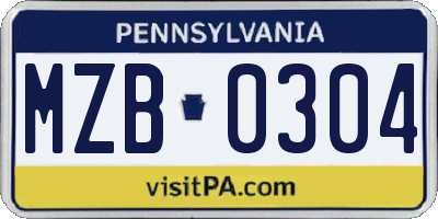 PA license plate MZB0304