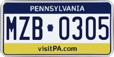 PA license plate MZB0305
