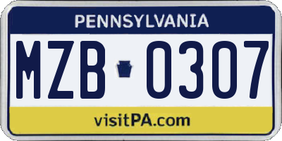PA license plate MZB0307