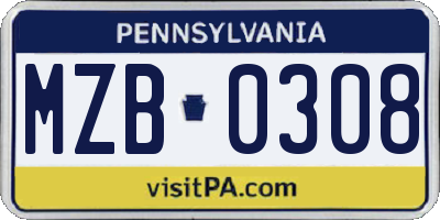 PA license plate MZB0308