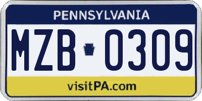 PA license plate MZB0309