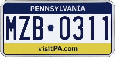PA license plate MZB0311